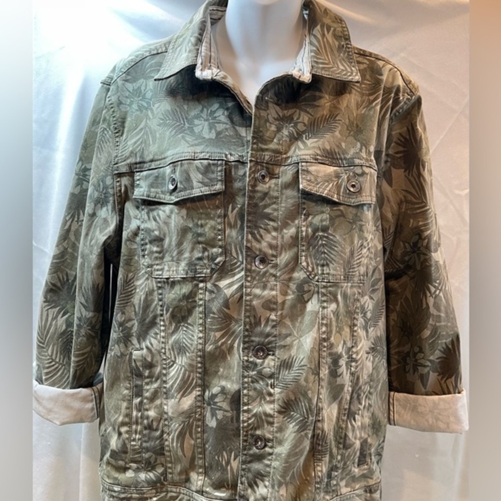 Tommy Bahama Large Boracay Como Camo Trucker Jacket 380 Tea Leaf green - Picture 3 of 15